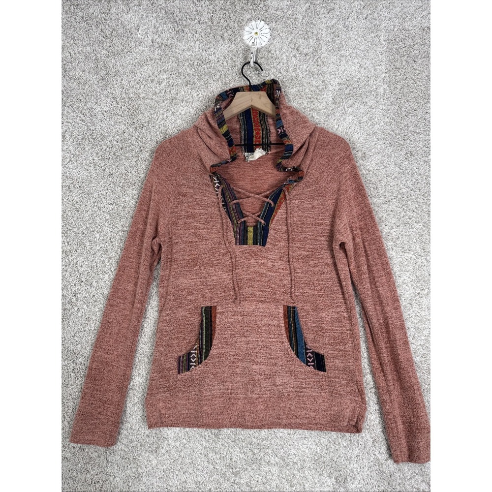 Skonhet Mauve Pullover Hoodie Boho Top Tribal Southwestern Trim Medium